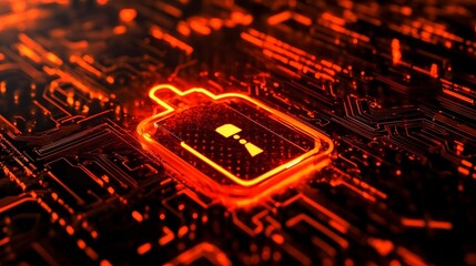 Fototapeta premium A glowing battery icon on a circuit board background, symbolizing technology and energy.