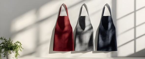 Set of red and grey aprons isolated on a white background, a mockup template for design presentation, high-resolution photography, a real photoshoot, a stock photo, professional color grading, 