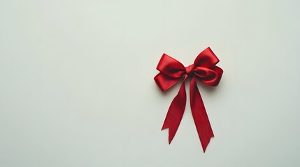 A red ribbon bow on a plain background, perfect for gift wrapping or decoration.