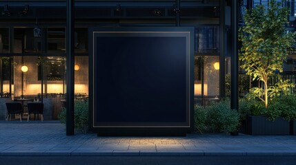 Blank Billboard In Front Of A Restaurant
