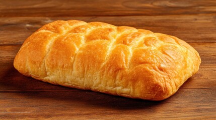 Naklejka premium Golden-brown rectangular pastry on wooden surface.