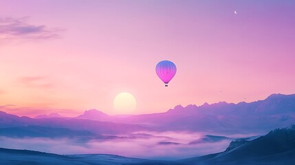 Fototapeta premium hobbies and leisure motion photography, Pastel Hues of a Hot Air Balloon at Sunset