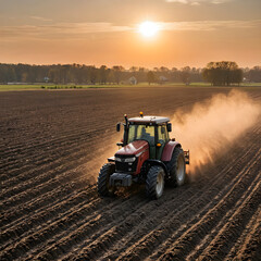 Fototapeta premium arafed tractor in a field with a plow in the background