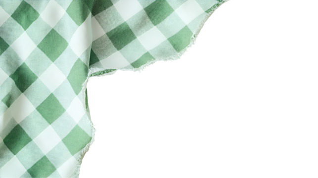 Green and White Checkered Fabric, Textured, Torn Edge, Background, Design, Pattern, Textile, Materia