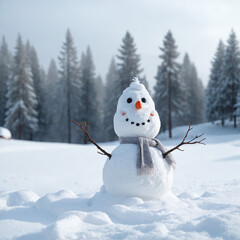 Fototapeta premium Charming Traditional Snowman in Peaceful Winter Forest