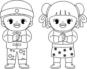 kid celebrating chinese new year outline coloring printable