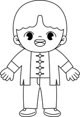 kid celebrating chinese new year outline coloring printable
