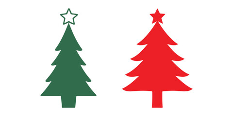 Christmas tree icon set, Festive Christmas Tree Icons Vector Illustration Cartoon, Clipart, Line Art Design