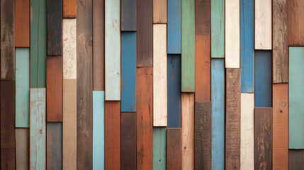 Colorful wooden wall display featuring various shades and textures assembled in an artistic pattern