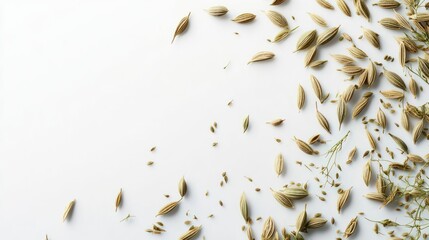 Obraz premium Dried Fennel Seeds Scattered On White Background