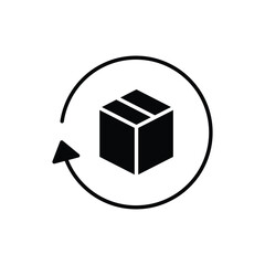Return package icon. Simple solid style. Delivery parcel, box, package, return, exchange, arrow, deliver, product, shipping concept. Black silhouette, glyph symbol. Vector illustration isolated.