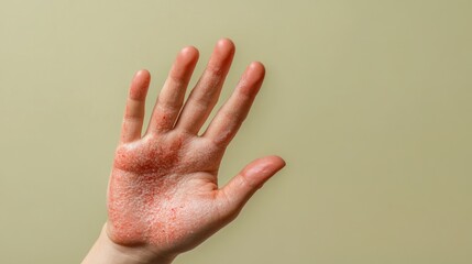 A hand displays symptoms of severe eczema and dryness