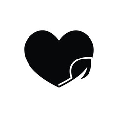 Love ecology icon. Simple solid style. Heart shape and leaves, leaf, organic, eco, vegan, herbal healthcare, nature care concept. Black silhouette, glyph symbol. Vector illustration isolated.
