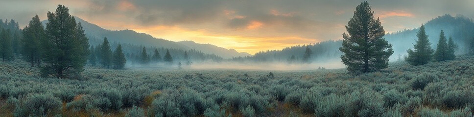 Fototapeta premium Panoramic View of Sagebrush and Forest Fire Smoke in the Distance
