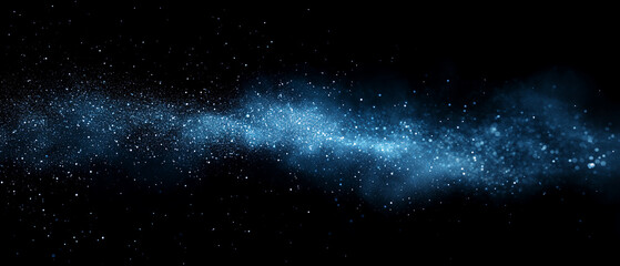 Bright blue starry nebula cloud in deep black space background creating a stunning cosmic and celestial abstract visual effect