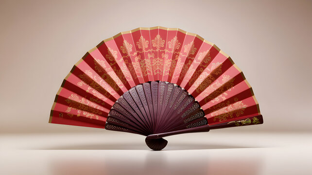 Elegant red fan with intricate patterns displayed.