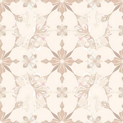Fototapeta premium Delicate Floral Tile: Seamless pattern with intricate floral designs in muted beige tones. Perfect for wallpaper, textile, and interior design. 