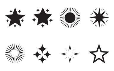 Fototapeta premium Shine or sparkle icon set, Set of blinking stars, sparks and sparkles. Shining twinkle sunburst shapes collection.