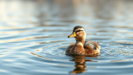 Obraz premium Charming mallard duck swimming in serene water, enjoying a peaceful afternoon in nature