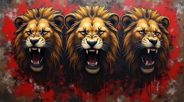 Graffiti Art Depicting Roaring Lions - Powered by Adobe