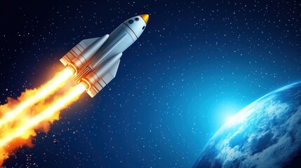 Obraz premium Rocket launching into space from Earth.