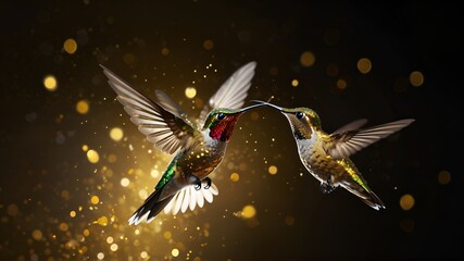 A golden Humming bird and gold glitters