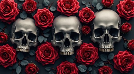 Gothic Skull and Rose Seamless Pattern