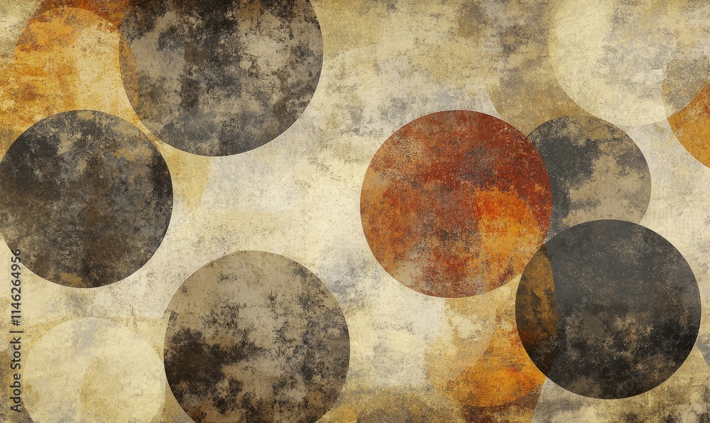 Poster A painting of circles with a brown and tan background