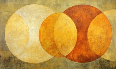 A painting of three circles with a brown background