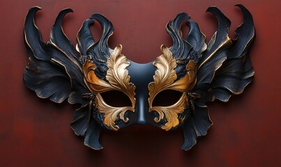 Naklejka premium A gold and black mask with gold trim