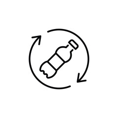 Recycle plastic icon. Simple outline style. Arrows pet bottle shape recycling sign, water, reusable ecological preservation concept. Thin line symbol. Vector illustration isolated.