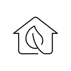 Eco house icon. Simple outline style. Home and tree leaf, building, green, construction, nature, environment, life, ecology concept. Thin line symbol. Vector illustration isolated.