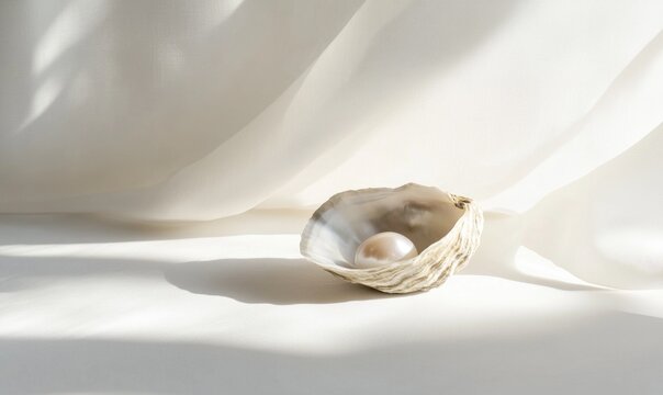 A pearl is sitting in a shell on a white background