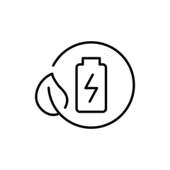 Eco battery icon. Simple outline style. Leaf, circle, green energy, recycle, global, electricity, natural, power, environment concept. Thin line symbol. Vector illustration isolated.