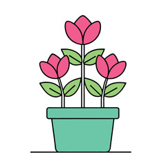 Minimalist Pink Flower Pot Vector Illustration.