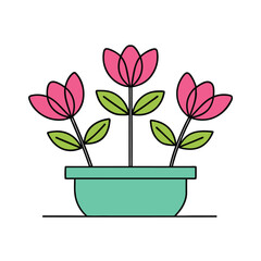 Minimalist Pink Flower Pot Vector Illustration.