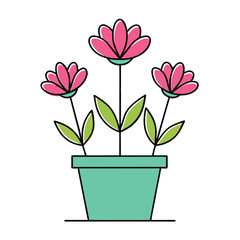 Minimalist Pink Flower Pot Vector Illustration.