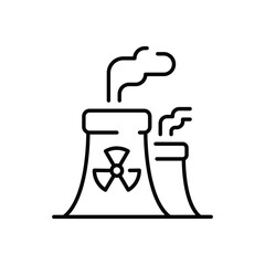 Radiation pollution icon. Simple outline style. Nuclear, power plant, experiment, smoke, industry, environment, technology concept. Thin line symbol. Vector illustration isolated.