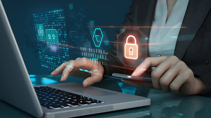 Cybersecurity and Data Protection , GDPR compliance visual, digital security padlock, online data protection, cyber safety network, protecting personal information.