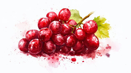 Fresh red grapes in vibrant watercolor with soft edges and splashes