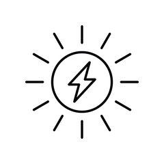 Solar power icon. Simple outline style. Energy, sun and lightning, electric, nature, innovation, sustainability, environment concept. Thin line symbol. Vector illustration isolated.