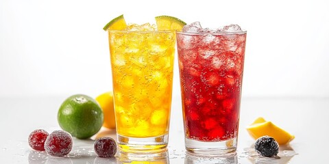 Two refreshing glasses of soft drink, filled with vibrant colors, showcasing a delicious compote beverage that invites you to savor the delightful flavors of this soft drink.