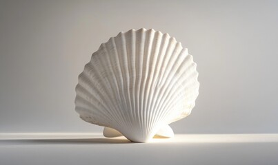 A white shell is laying on a table