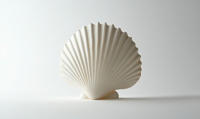A white seashell is sitting on a white surface
