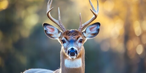 Closeup of a whitetail deer buck showcasing its majestic features and impressive antlers, capturing the beauty and elegance of whitetail deer in their natural habitat.