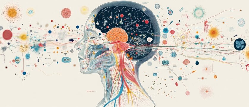 Complex anatomical diagram showing biological systems with pathological changes ideal for medical research and educational presentations