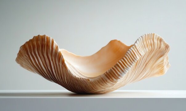 A large shell shaped object is on a white surface