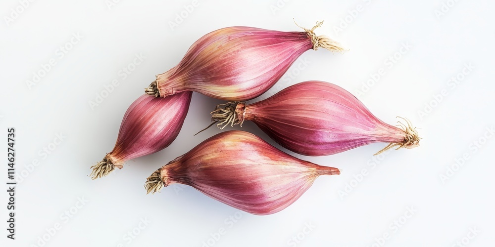 Poster shallot on a white background, showcasing the vibrant texture and color of the shallot, perfect for 