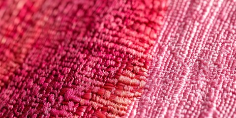 A close up, top view reveals a light red and pink fabric texture characterized by a woven pattern. This tightly woven fabric showcases its intricate design vividly.