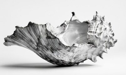 A shell is shown in black and white